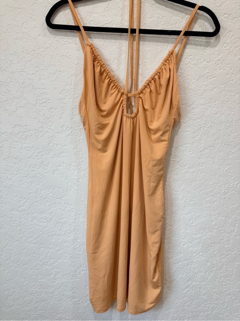 Halter Top Mini Dress in Peach with Spaghetti Straps